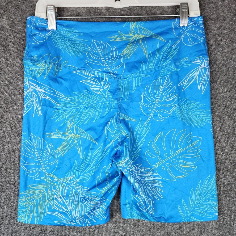 Nike Shorts Womens XL Dri-FIT Tropical Leaf Blue Compression Bike Shorts EUC